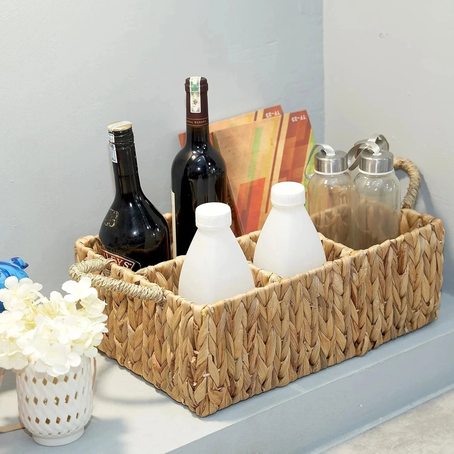Wicker Storage Basket with Dividers Woven Natural Basket Hyacinth 07FC0E-D4 - KOEEK [5]