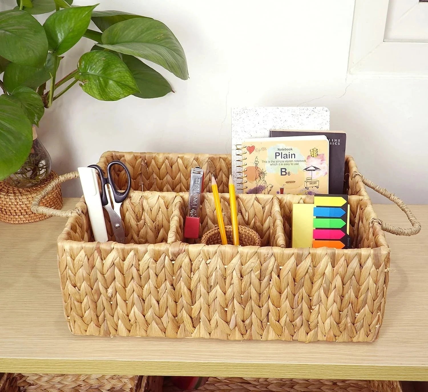 Wicker Storage Basket with Dividers Woven Natural Basket Hyacinth 07FC0E-D4 - KOEEK [7]