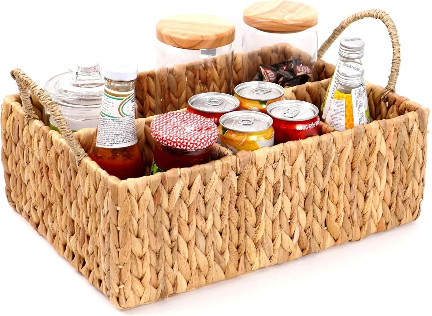 Wicker Storage Basket with Dividers Woven Natural Basket Hyacinth 07FC0E-D4 - KOEEK [8]