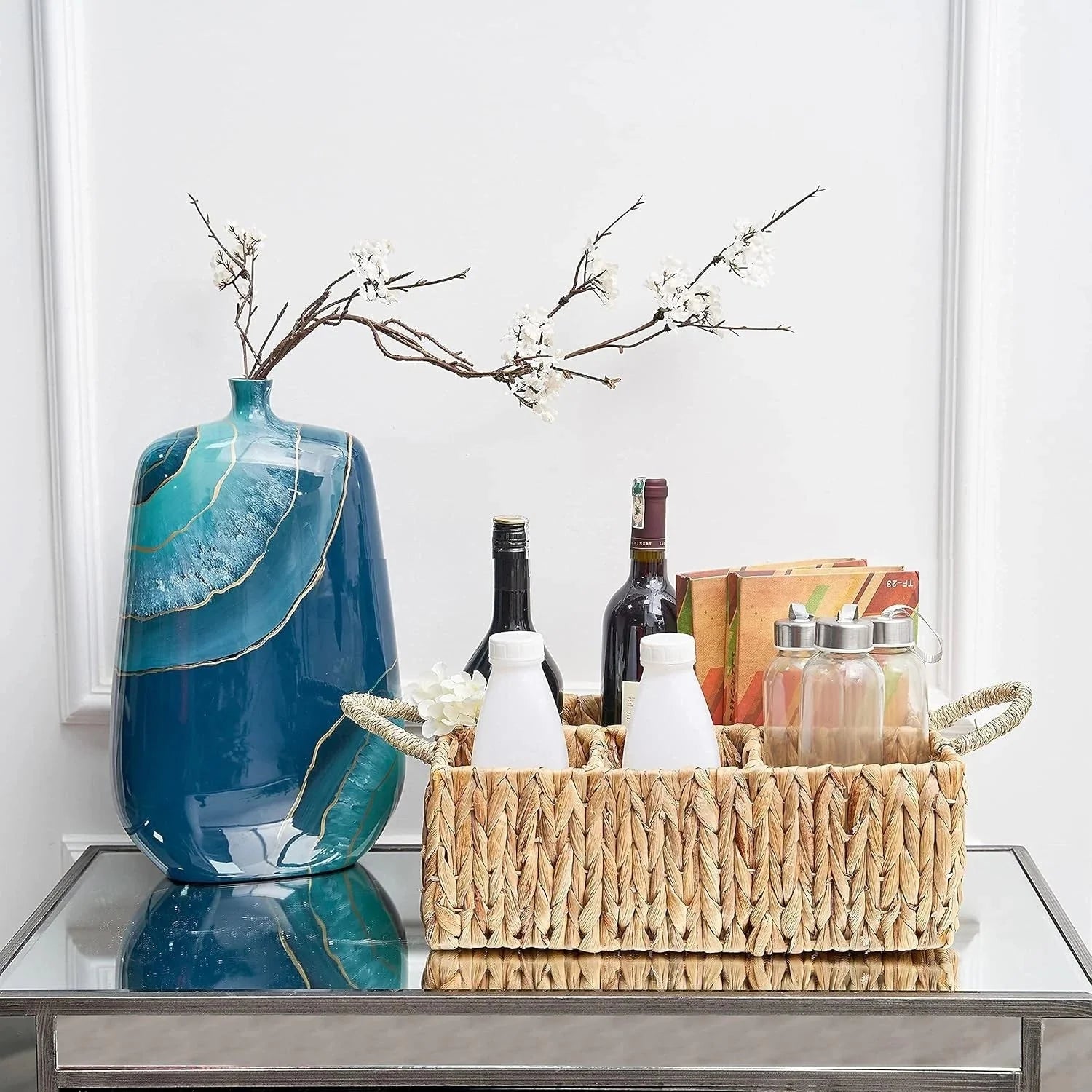Wicker Storage Basket with Dividers Woven Natural Basket Hyacinth 07FC0E-D4 - KOEEK [9]