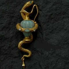Wome Vintage Brass Snake Blue Stone Pendant Brooch Necklace Girl Gift 07FC0E-D4 - KOEEK [1]