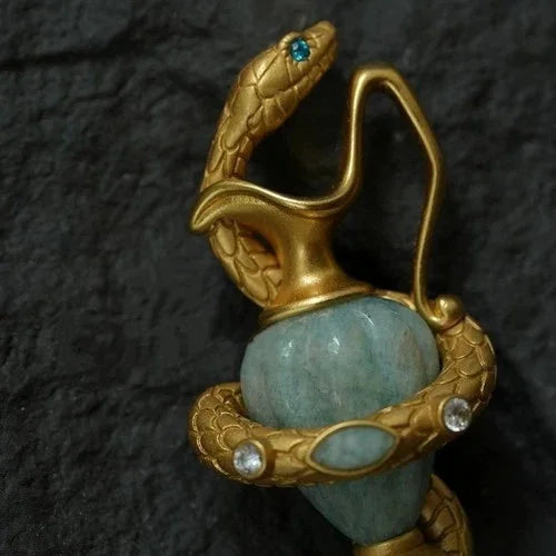 Wome Vintage Brass Snake Blue Stone Pendant Brooch Necklace Girl Gift 07FC0E-D4 - KOEEK [3]
