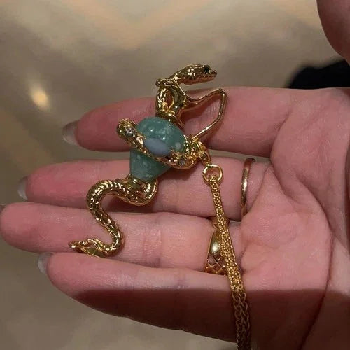 Wome Vintage Brass Snake Blue Stone Pendant Brooch Necklace Girl Gift 07FC0E-D4 - KOEEK [5]