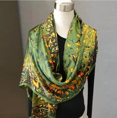 Women 180cm Square  Mulberry Silk Scarf Vintage Shawl Print Hand Rolled Gift 07FC0E-D4 - KOEEK [2]