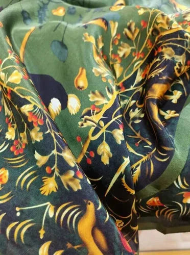 Women 180cm Square  Mulberry Silk Scarf Vintage Shawl Print Hand Rolled Gift 07FC0E-D4 - KOEEK [6]