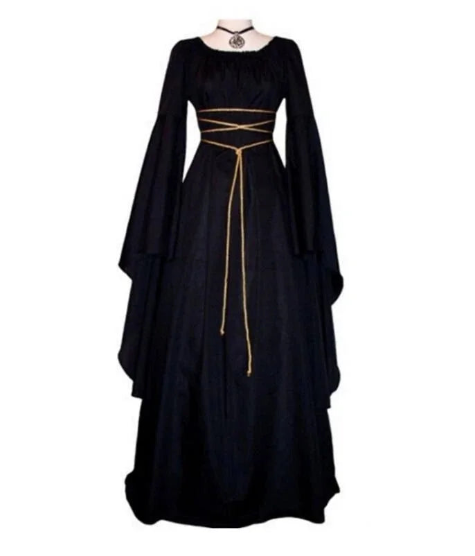 Women Girls Vintage Medieval Long Dress Renaissance Gothic Gown Cosplay Costume 07FC0E-D4 - KOEEK [1]