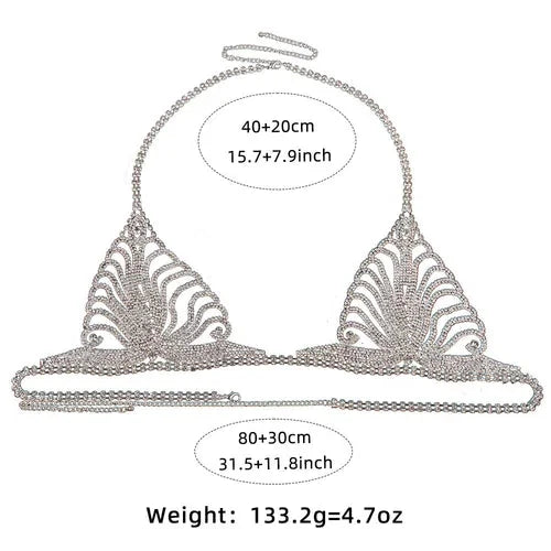Women's Rhinestone Chain Lingerie Bra Thong Set Bikini Body Jewelry Chain Gift！！ 07FC0E-D4 - KOEEK [3]