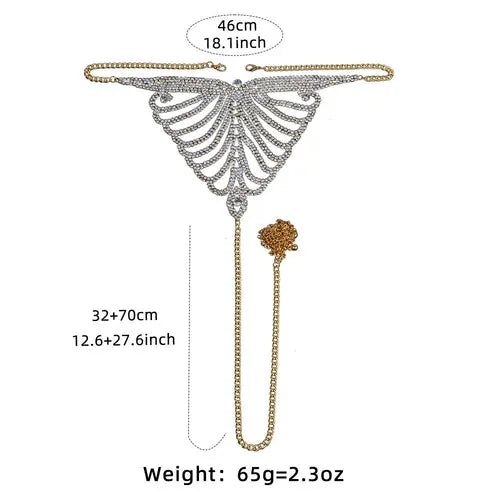 Women's Rhinestone Chain Lingerie Bra Thong Set Bikini Body Jewelry Chain Gift！！ 07FC0E-D4 - KOEEK [4]
