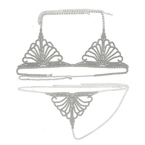 Women's Rhinestone Chain Lingerie Bra Thong Set Bikini Body Jewelry Chain Gift！！ 07FC0E-D4 - KOEEK [5]