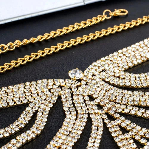 Women's Rhinestone Chain Lingerie Bra Thong Set Bikini Body Jewelry Chain Gift！！ 07FC0E-D4 - KOEEK [7]