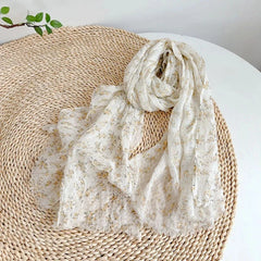 Womens  Flax Linen Floral Scarf Garden Flower Print Shawl Stole Neckerchief 07FC0E-D4 - KOEEK [1]