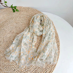 Womens  Flax Linen Floral Scarf Garden Flower Print Shawl Stole Neckerchief 07FC0E-D4 - KOEEK [3]