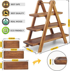 Wood 3 Tier Serving Tray Three Tiered Cupcake Stand, Rectangle Serving Platter 07FC0E-D4 - KOEEK [4]