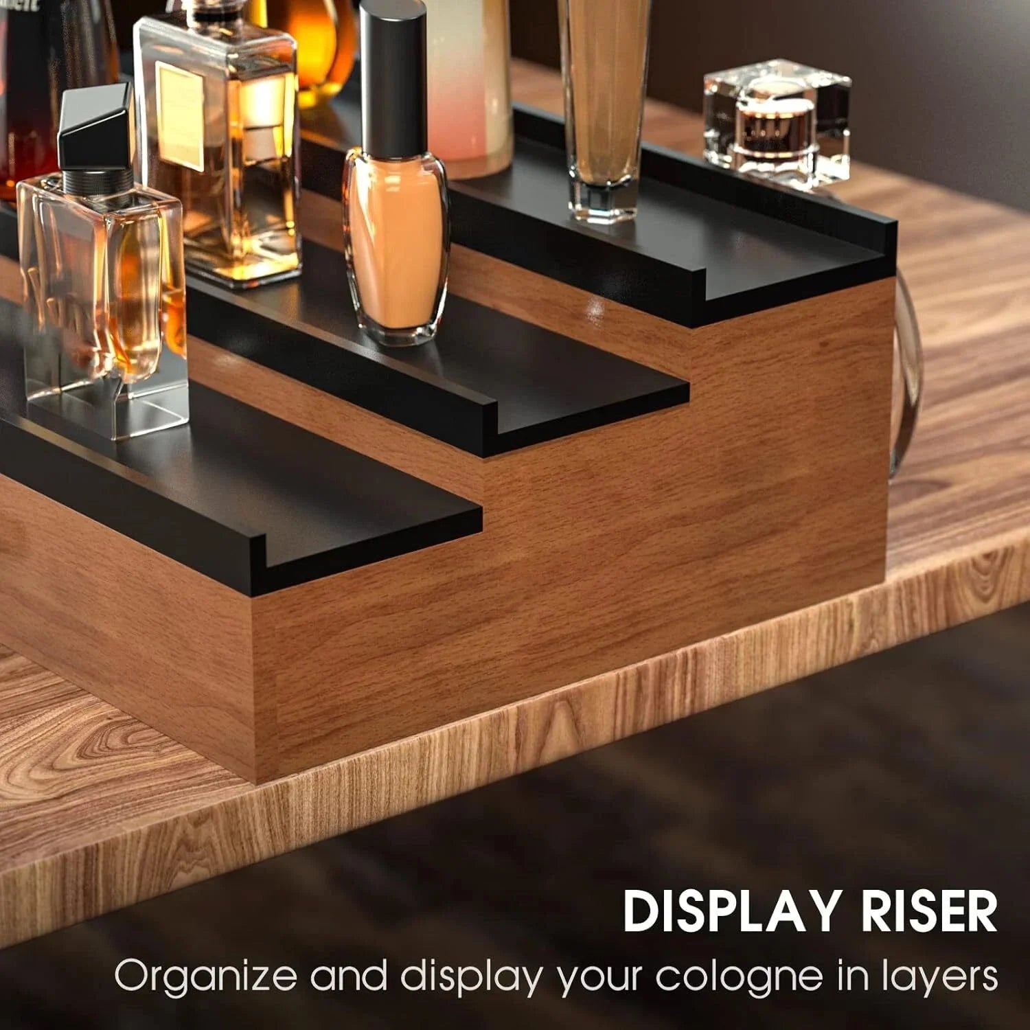 Wooden Men's Cologne Organizer 3 Tier Elevated Cologne Display Rack 07FC0E-D4 - KOEEK [5]