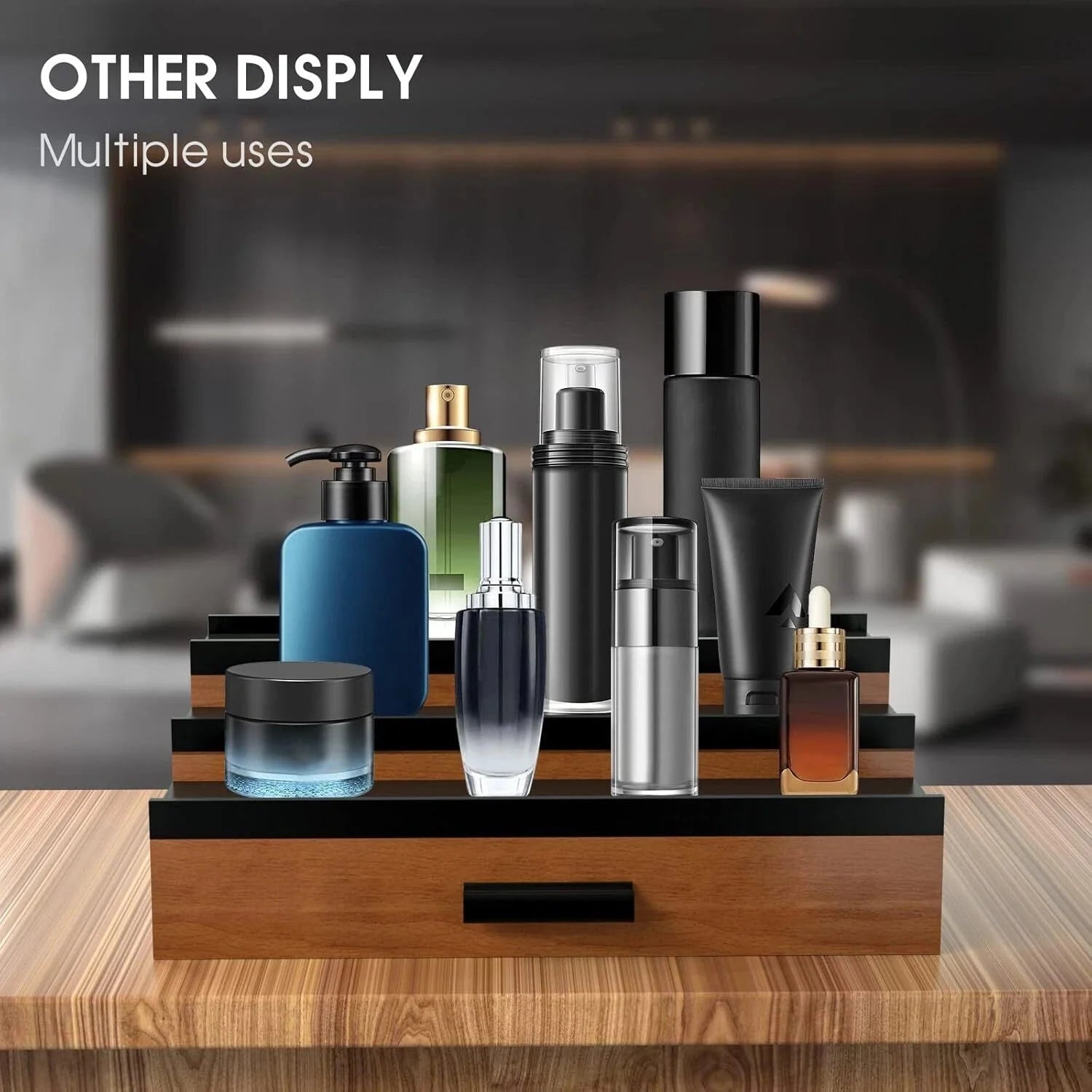 Wooden Men's Cologne Organizer 3 Tier Elevated Cologne Display Rack 07FC0E-D4 - KOEEK [6]