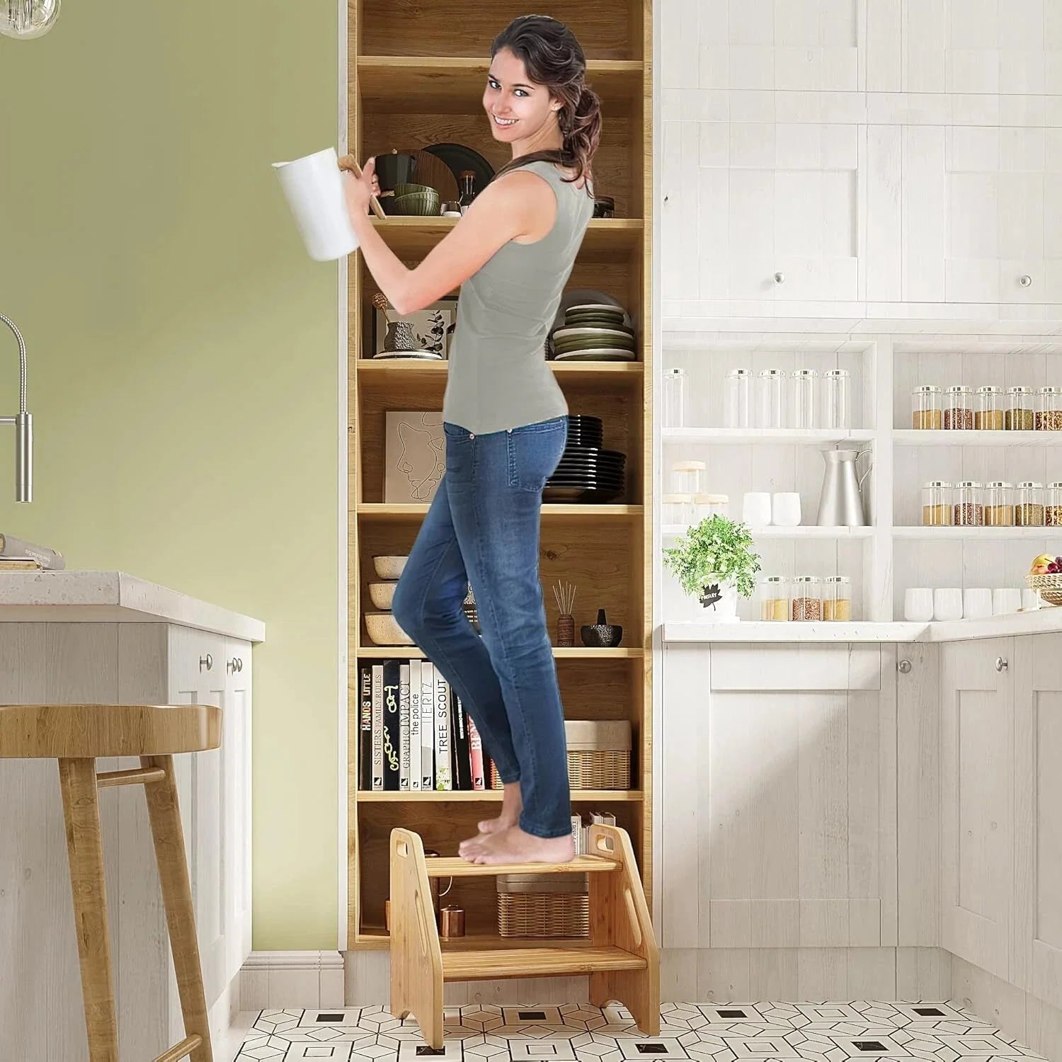 Wooden Step Stool, Two Step Stools, 300 lb. Load Capacity, (Natural) 07FC0E-D4 - KOEEK [2]