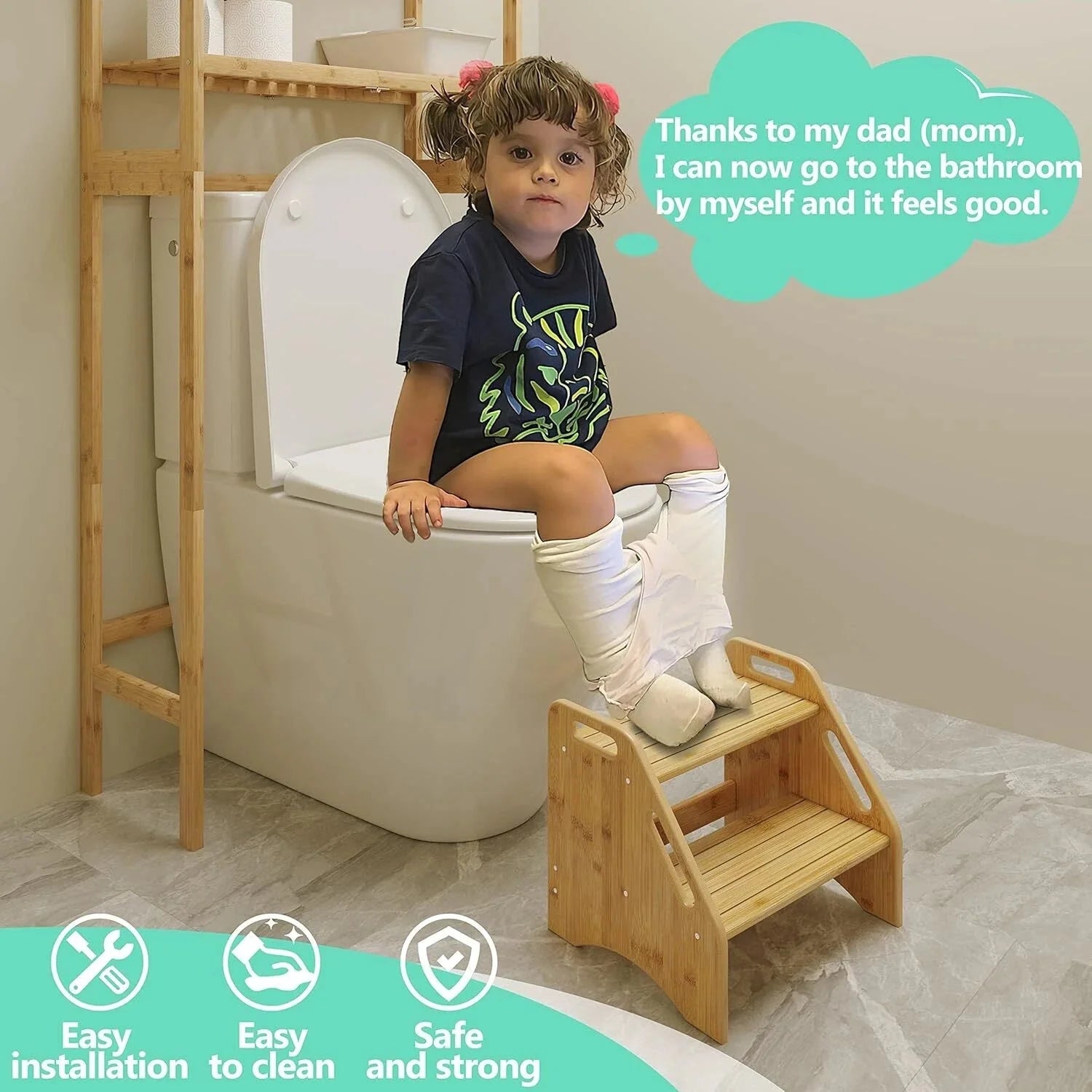 Wooden Step Stool, Two Step Stools, 300 lb. Load Capacity, (Natural) 07FC0E-D4 - KOEEK [5]