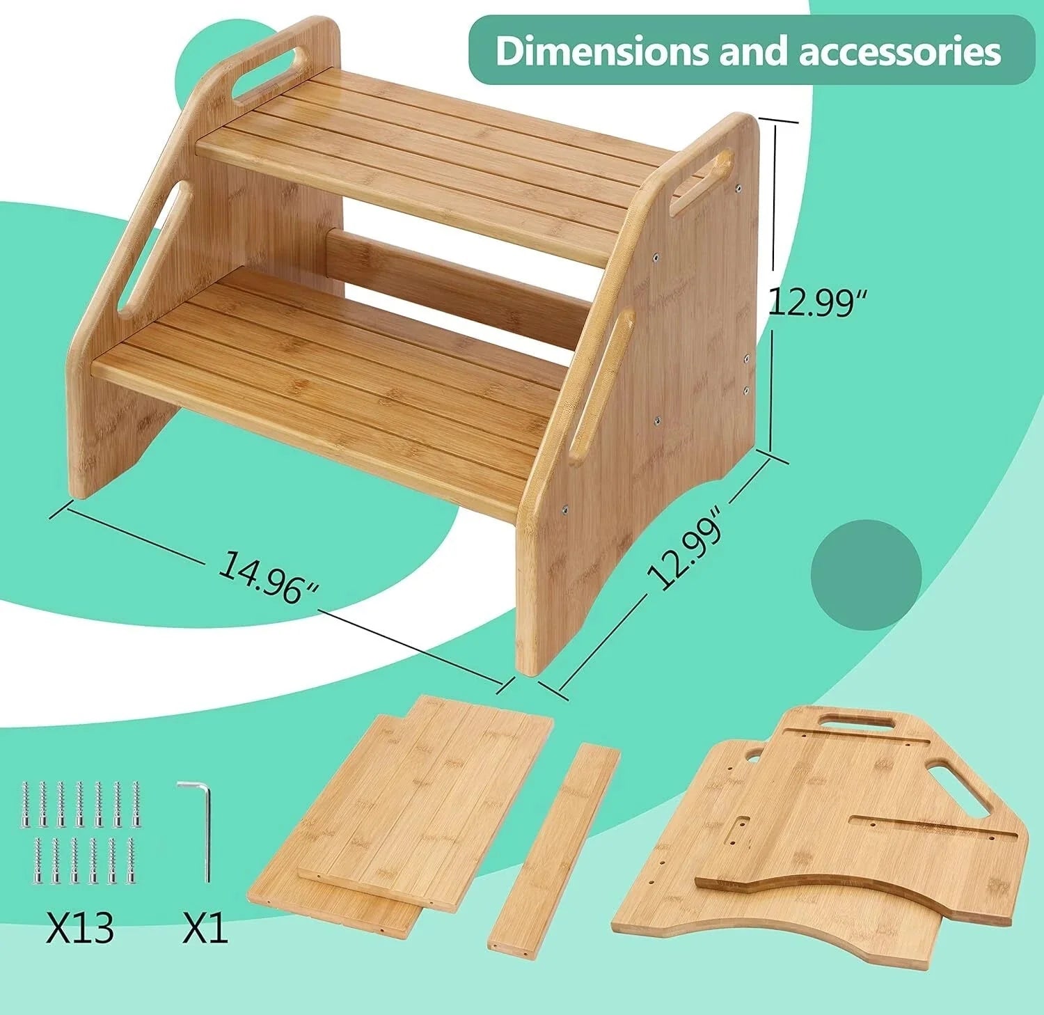 Wooden Step Stool, Two Step Stools, 300 lb. Load Capacity, (Natural) 07FC0E-D4 - KOEEK [6]