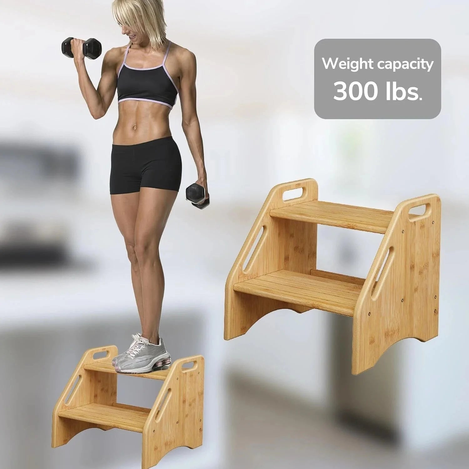 Wooden Step Stool, Two Step Stools, 300 lb. Load Capacity, (Natural) 07FC0E-D4 - KOEEK [7]