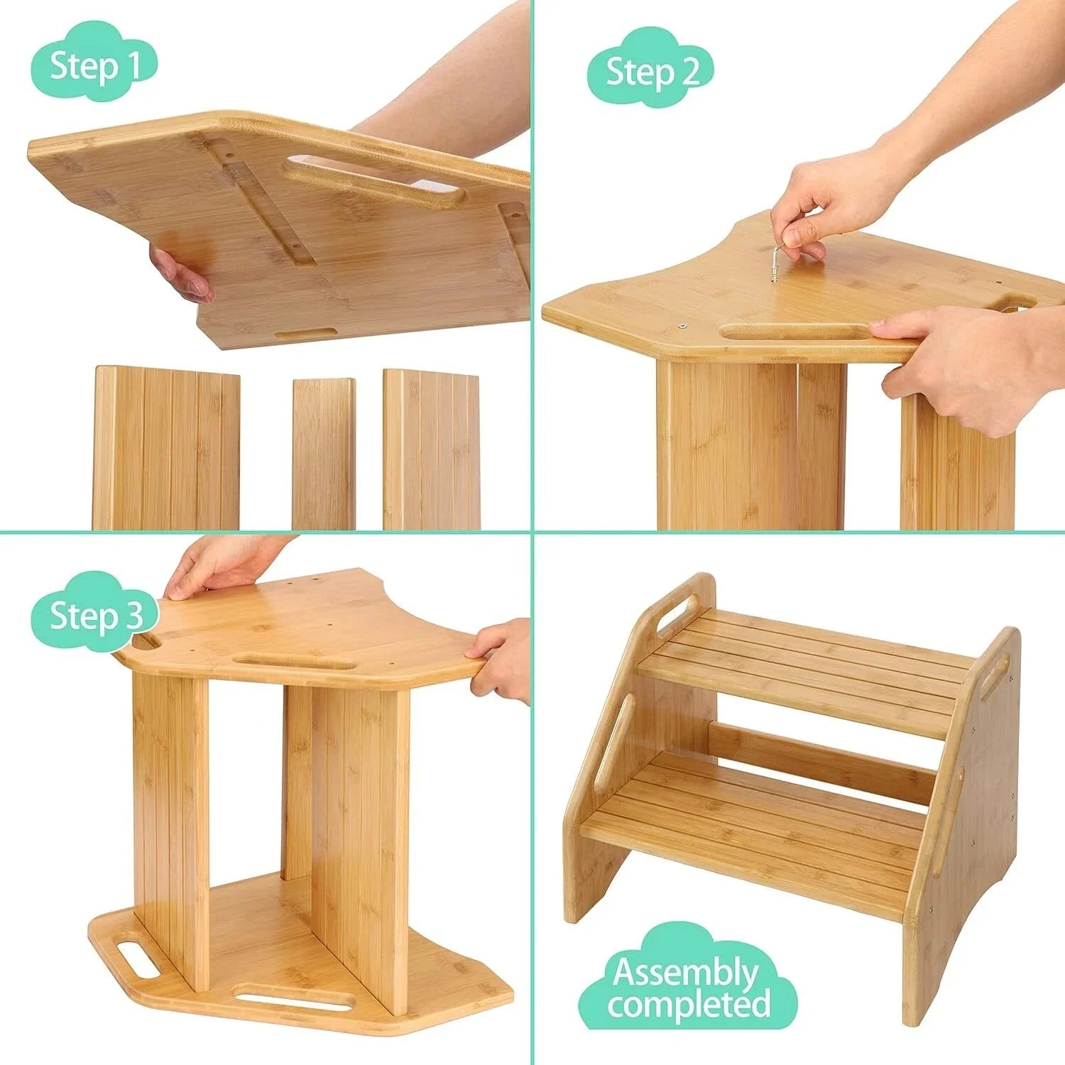 Wooden Step Stool, Two Step Stools, 300 lb. Load Capacity, (Natural) 07FC0E-D4 - KOEEK [8]