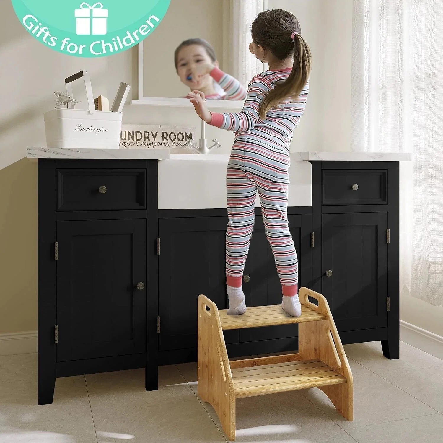 Wooden Step Stool, Two Step Stools, 300 lb. Load Capacity, (Natural) 07FC0E-D4 - KOEEK [9]