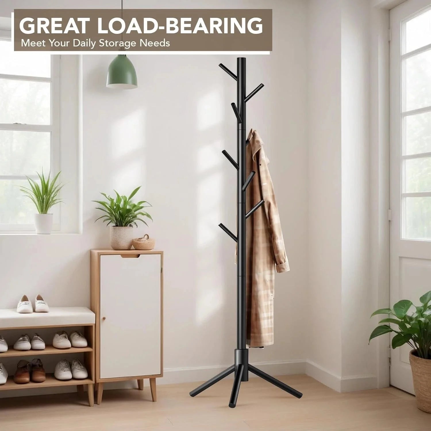 Wooden Tree Coat Rack Stand,Sturdy Freestanding Coat Rack with 8 Hooks 07FC0E-D4 - KOEEK [2]