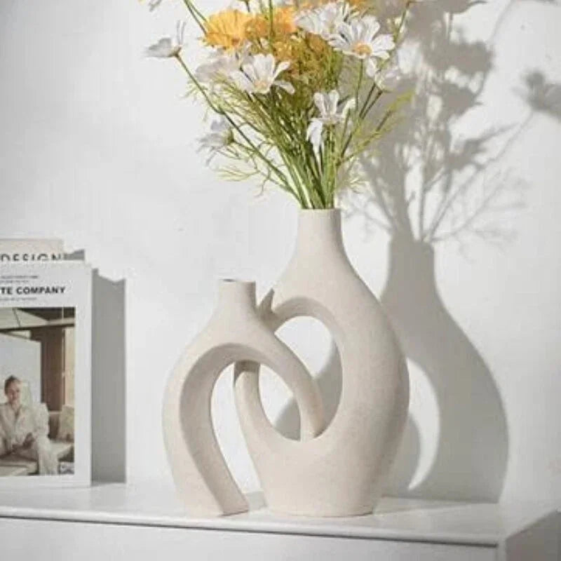 XL Beige Ceramic Vase Set of 2 for Modern Home Decor, Eclectic Entryway Modern 07FC0E-D4 - KOEEK [3]