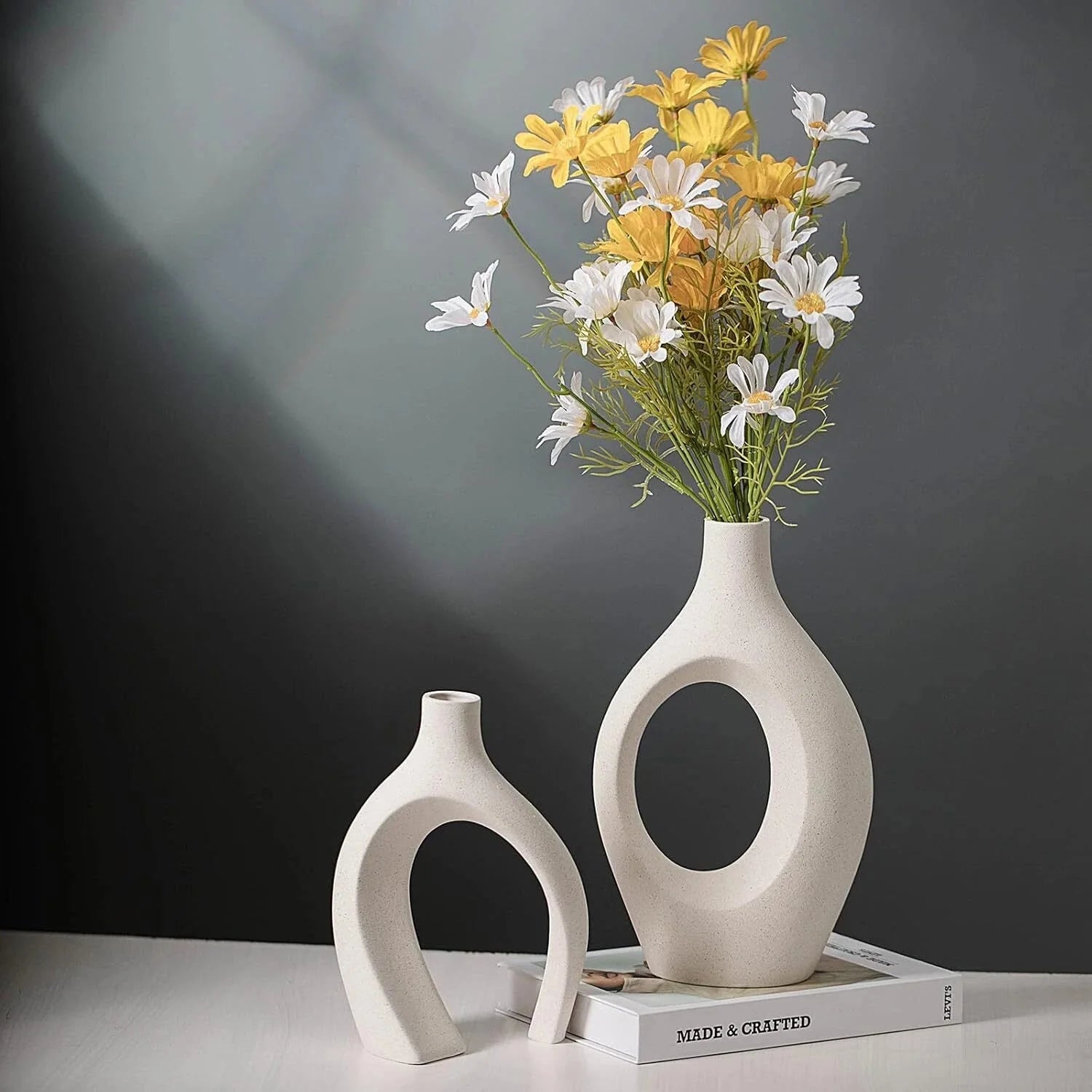 XL Beige Ceramic Vase Set of 2 for Modern Home Decor, Eclectic Entryway Modern 07FC0E-D4 - KOEEK [7]