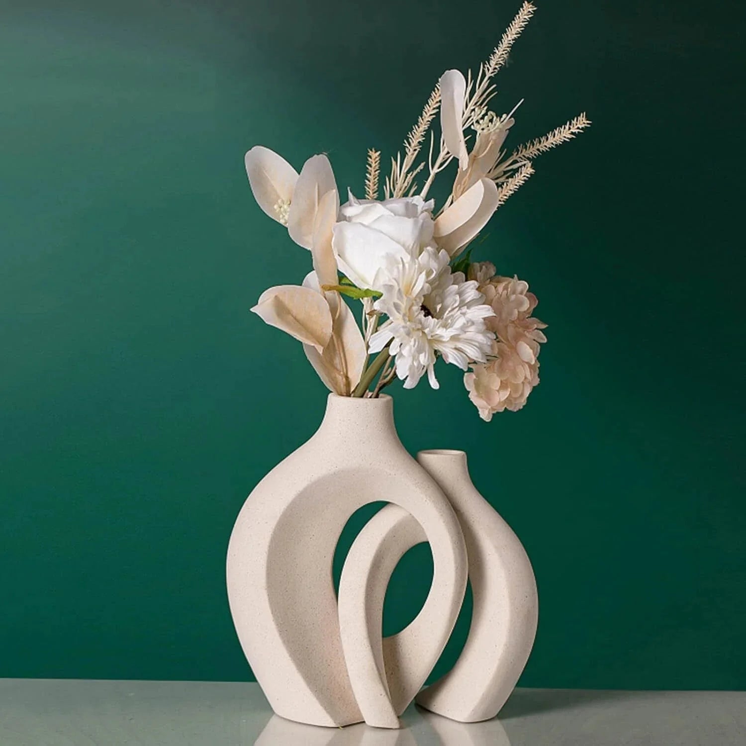 XL Beige Ceramic Vase Set of 2 for Modern Home Decor, Eclectic Entryway Modern 07FC0E-D4 - KOEEK [8]