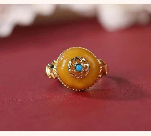 Yellow Glass Pi Xiu Ring Vintage Adjustable Wealth Ring for Women 07FC0E-D4 - KOEEK [10]