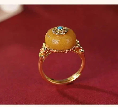 Yellow Glass Pi Xiu Ring Vintage Adjustable Wealth Ring for Women 07FC0E-D4 - KOEEK [2]