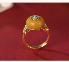 Yellow Glass Pi Xiu Ring Vintage Adjustable Wealth Ring for Women 07FC0E-D4 - KOEEK [2]