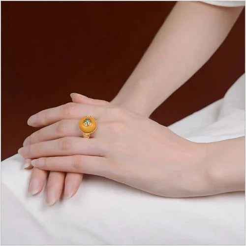 Yellow Glass Pi Xiu Ring Vintage Adjustable Wealth Ring for Women 07FC0E-D4 - KOEEK [6]