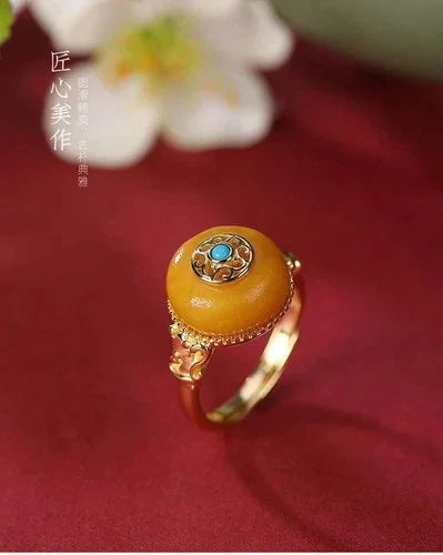 Yellow Glass Pi Xiu Ring Vintage Adjustable Wealth Ring for Women 07FC0E-D4 - KOEEK [9]