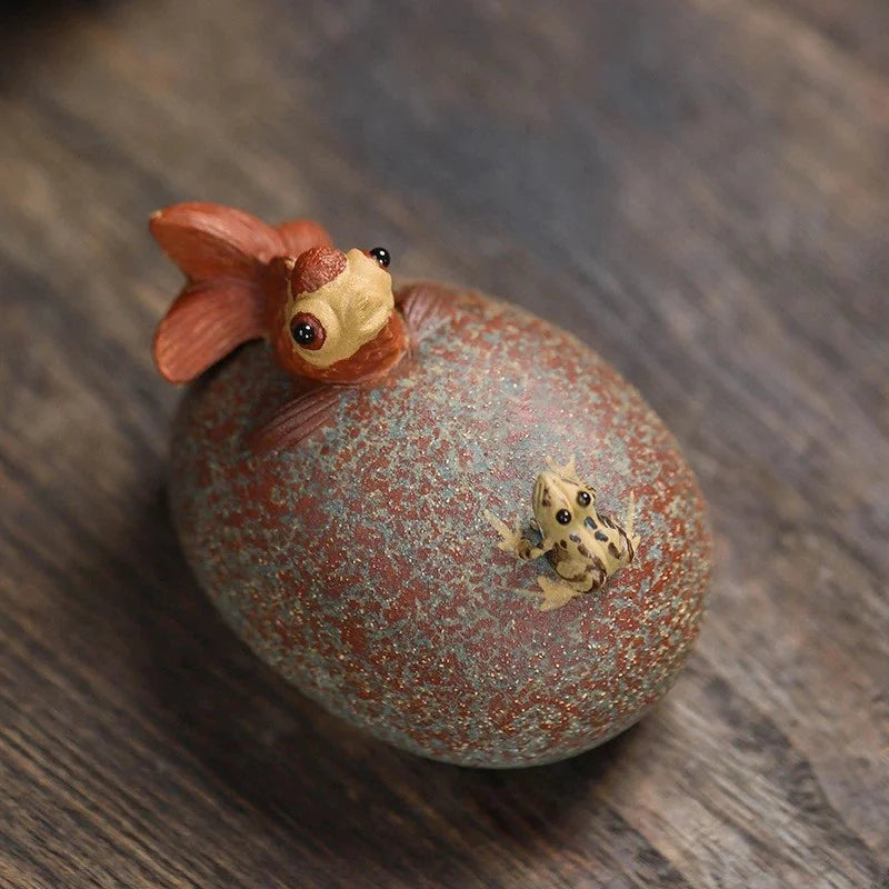 Zisha Tea Pet Clay Water Squirting Tea Play Frog Fish Home Ornament China Yixing 07FC0E-D4 - KOEEK [2]
