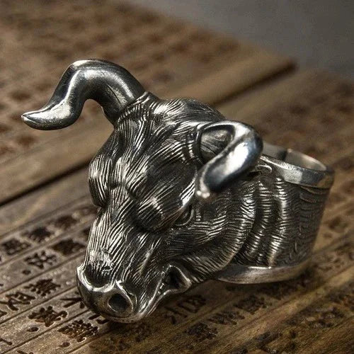 Zodiac Ring Vintage Silver Tone Adjustable Open Band Men Jewelry for Birth Year 07FC0E-D4 - KOEEK [3]