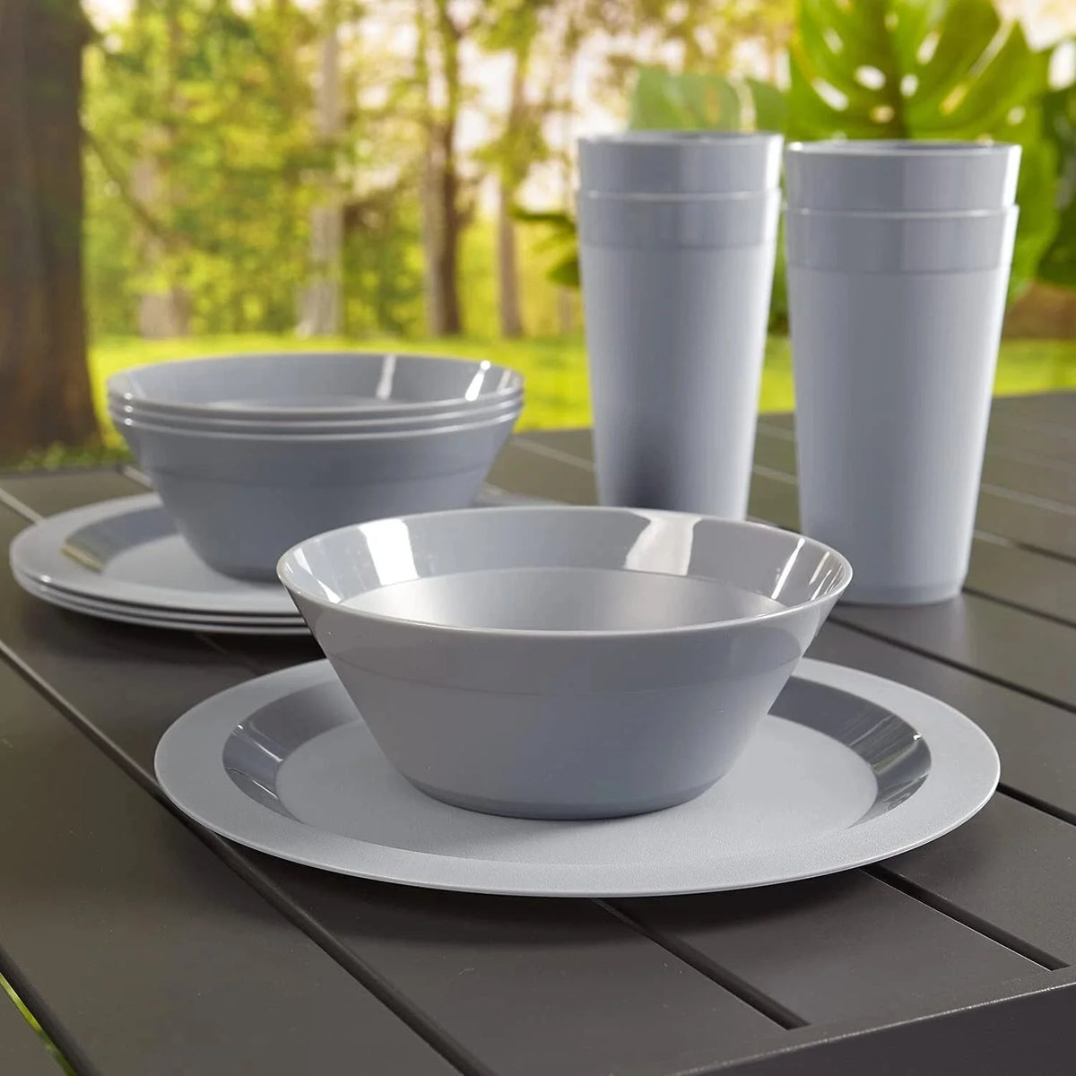 port Plastic Plate,Bowl and Tumbler Dinnerware Set for 4 in Grey Stone|12-Pic 07FC0E-D4 - KOEEK [1]