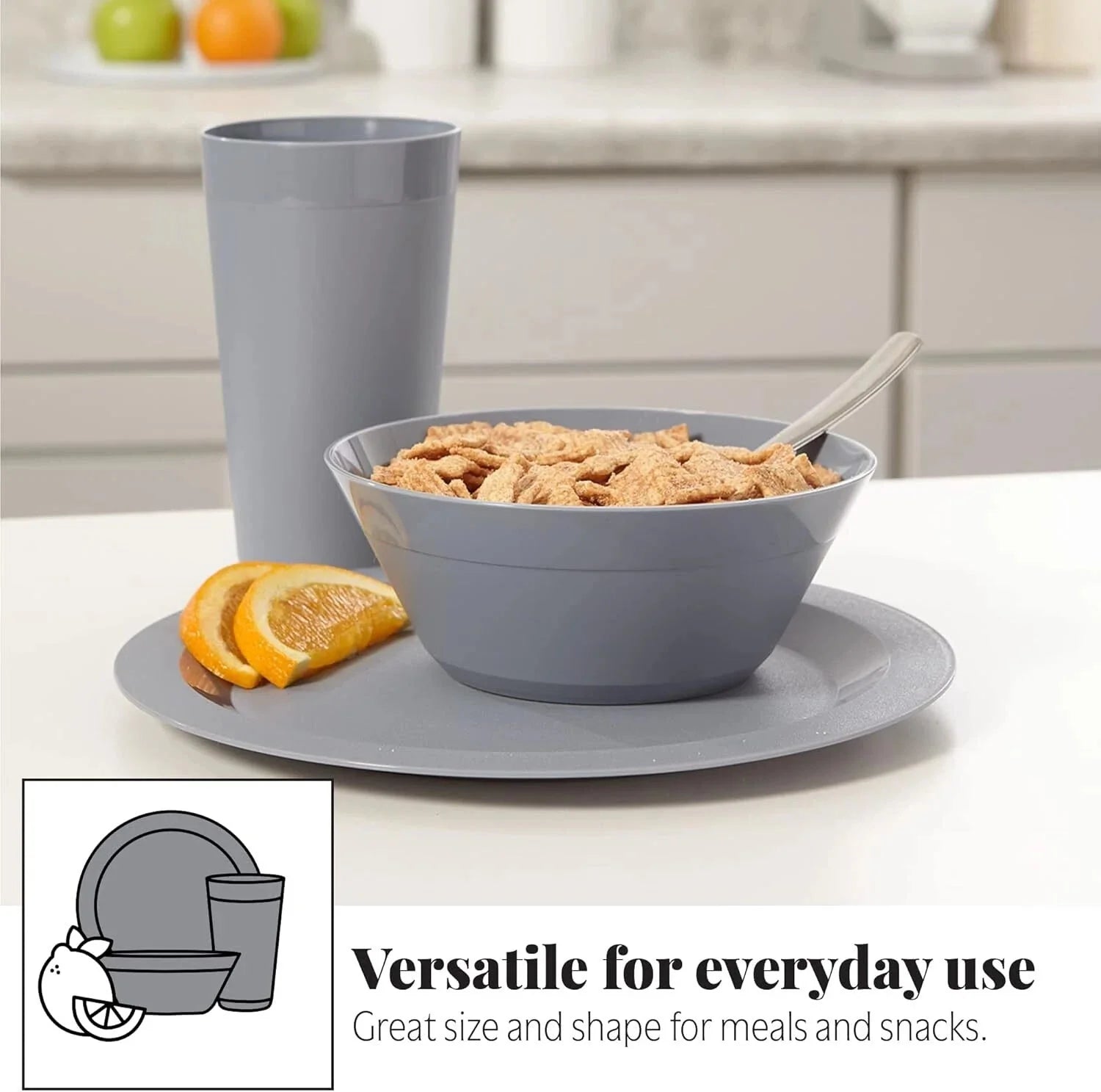 port Plastic Plate,Bowl and Tumbler Dinnerware Set for 4 in Grey Stone|12-Pic 07FC0E-D4 - KOEEK [5]