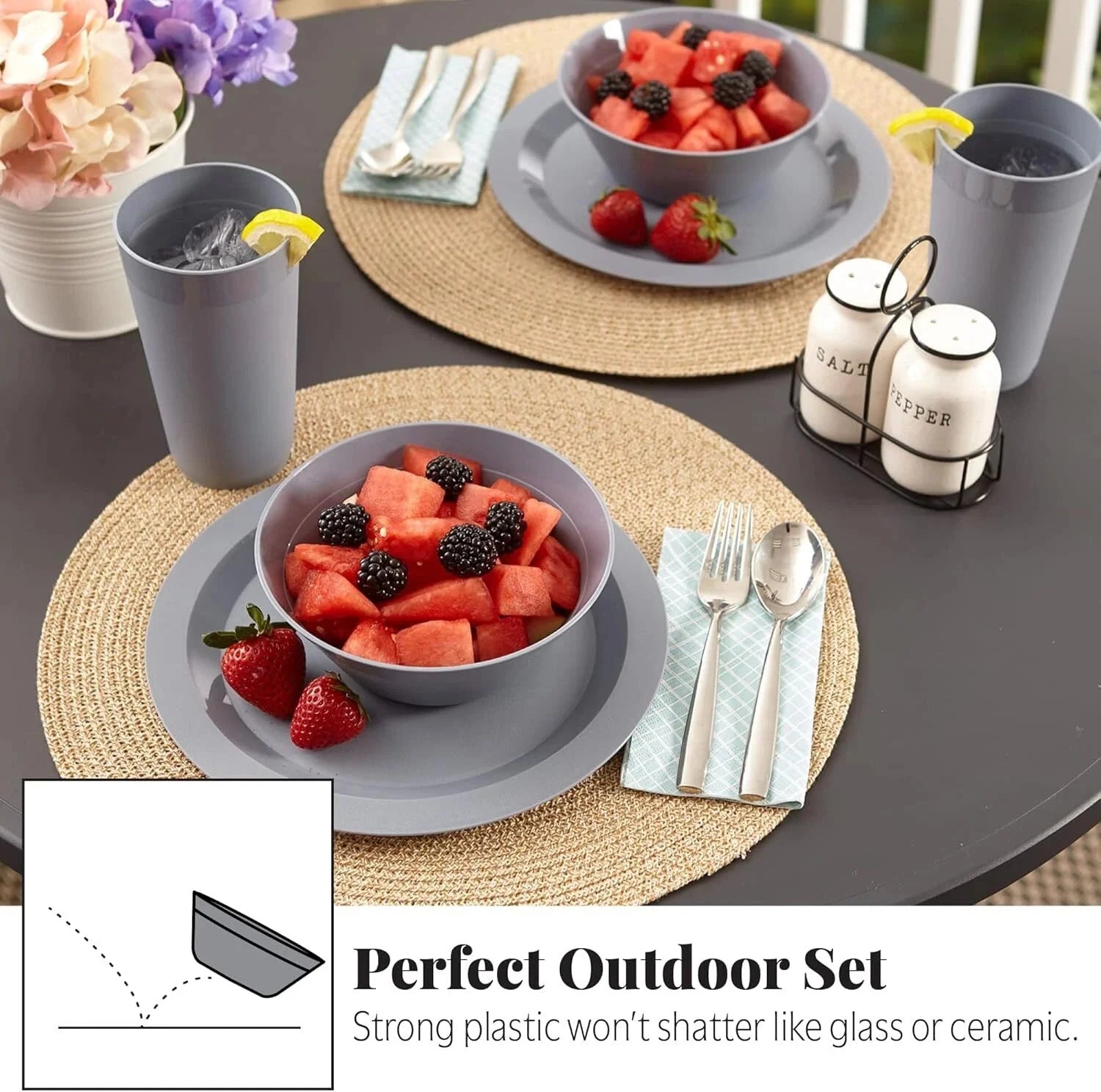 port Plastic Plate,Bowl and Tumbler Dinnerware Set for 4 in Grey Stone|12-Pic 07FC0E-D4 - KOEEK [6]