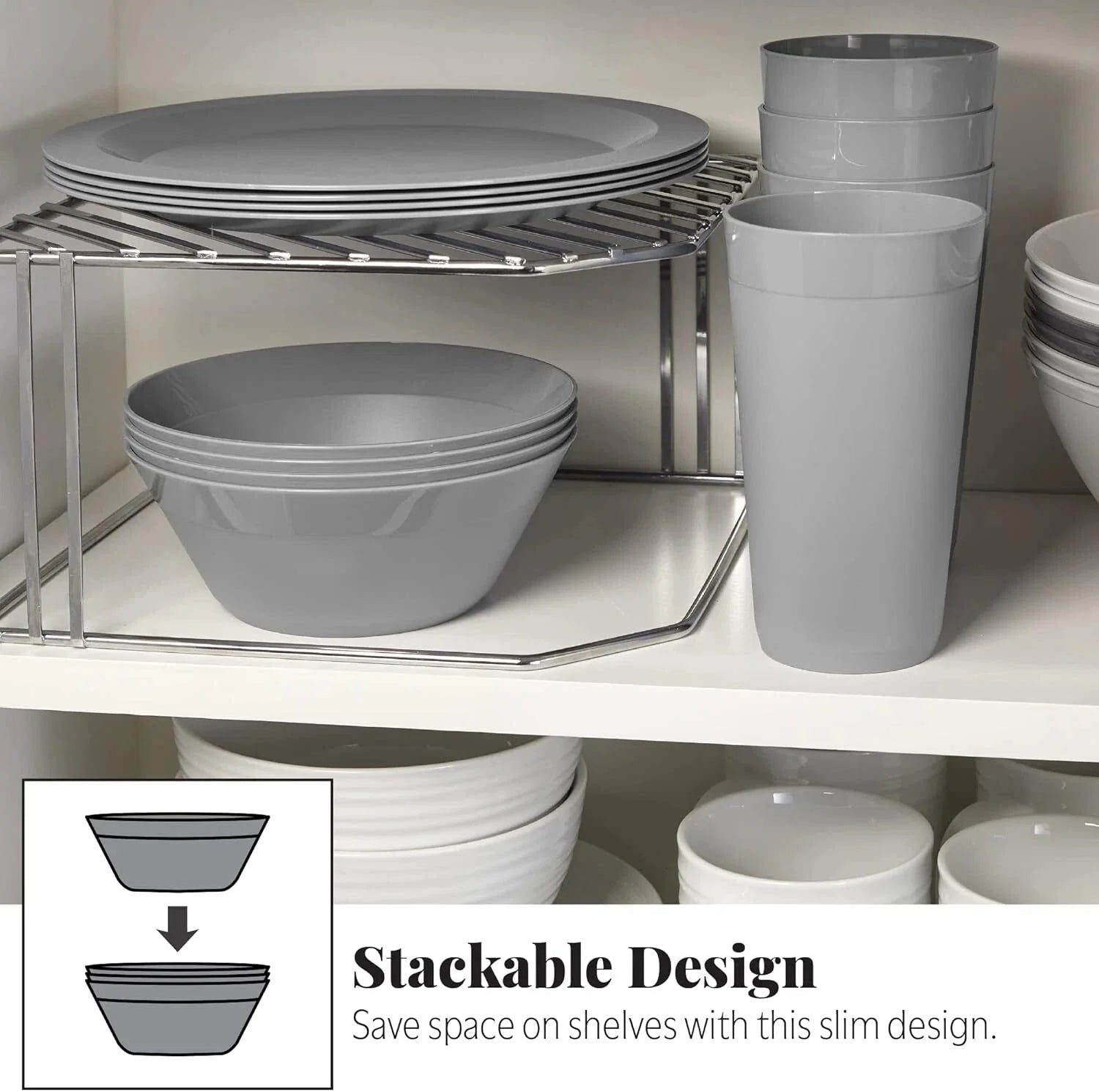 port Plastic Plate,Bowl and Tumbler Dinnerware Set for 4 in Grey Stone|12-Pic 07FC0E-D4 - KOEEK [7]