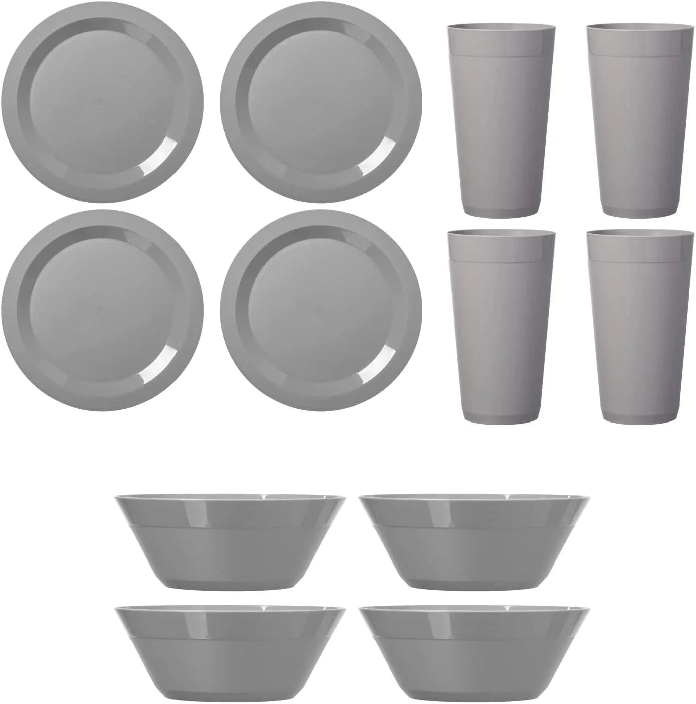 port Plastic Plate,Bowl and Tumbler Dinnerware Set for 4 in Grey Stone|12-Pic 07FC0E-D4 - KOEEK [8]