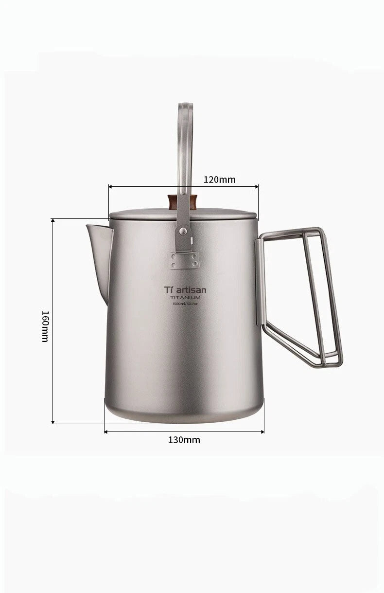 Outdoor Titanium Boiling Kettle 1.5L Large Capacity Coffee Pot Camping Portable 07FC0E-D4 - KOEEK