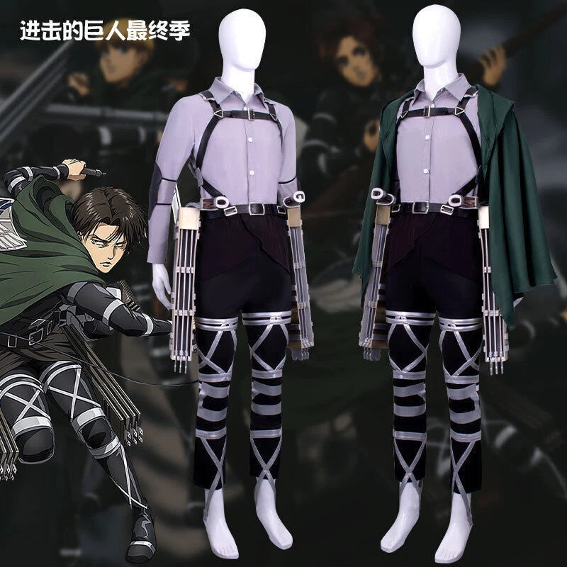 Attack on Titan Levi·Ackerman Cloak Shirt Pants Belt Anime Armor Cosplay Costume 07FC0E-D4 - KOEEK
