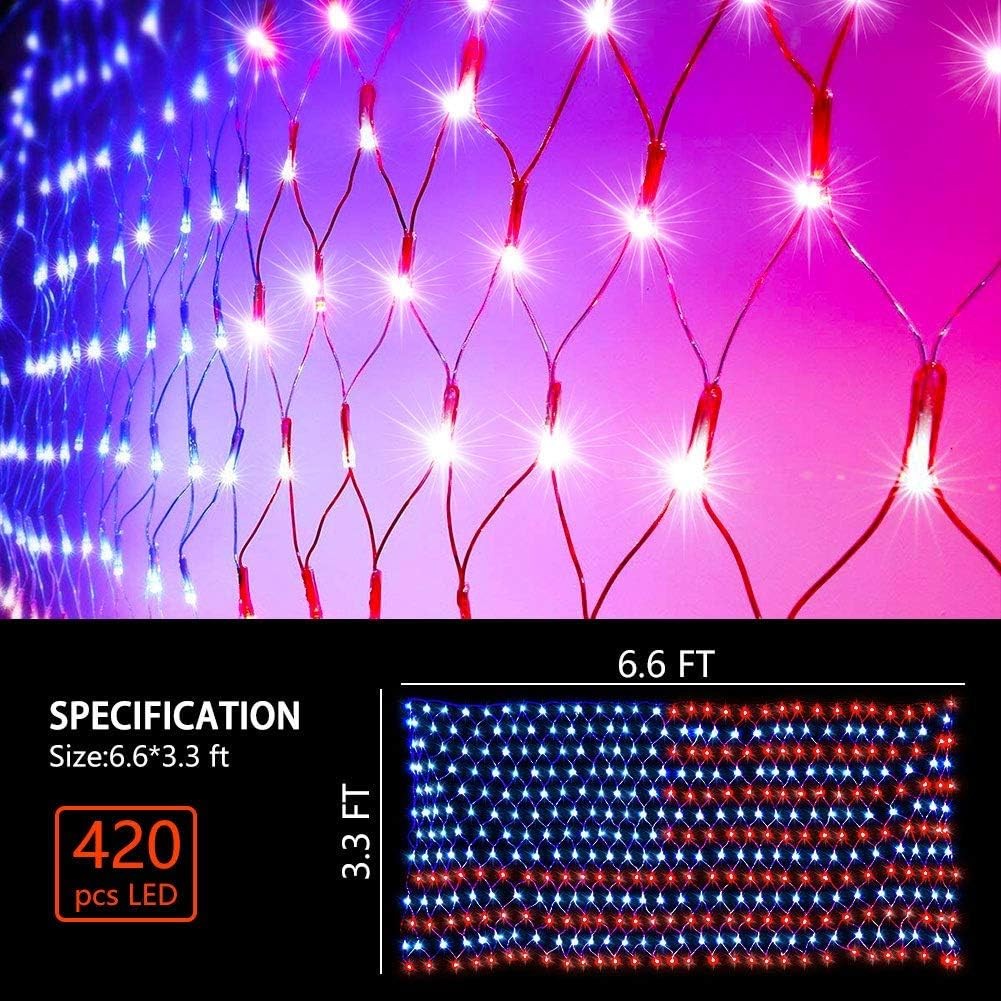 () American Flag Lights, 420 LED USA Flag Net Lights, Outdoor Waterproof 07FC0E-D4 - KOEEK