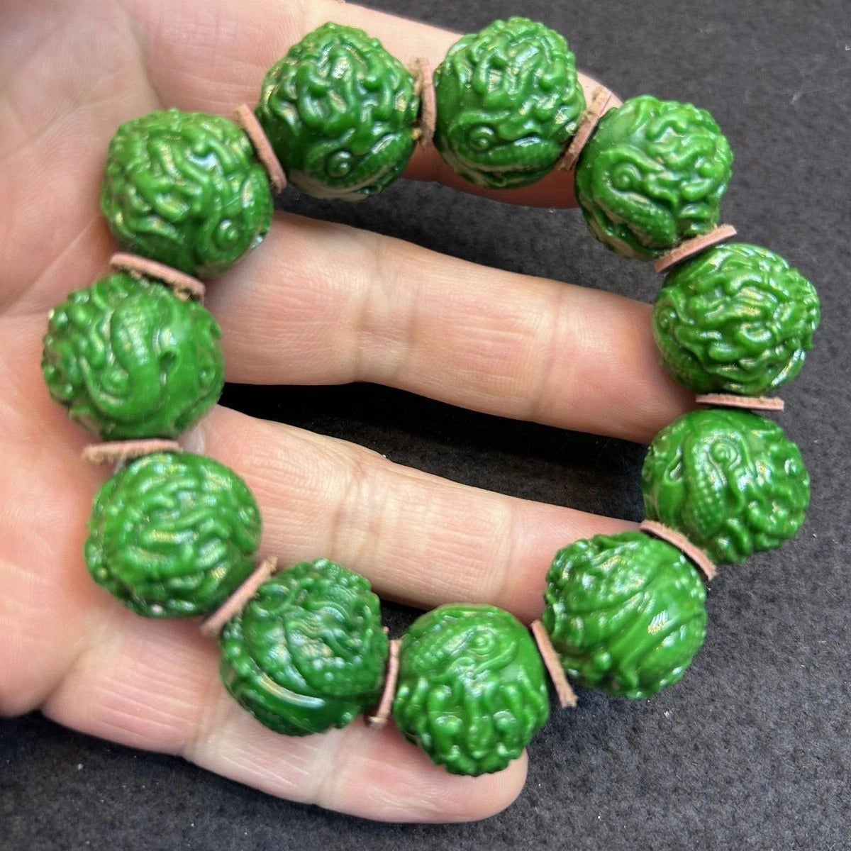 20mm Dragon Bead Bracelet Carved Dragon Year Buddhist Prayer Beads Jewelry 07FC0E-D4 - KOEEK