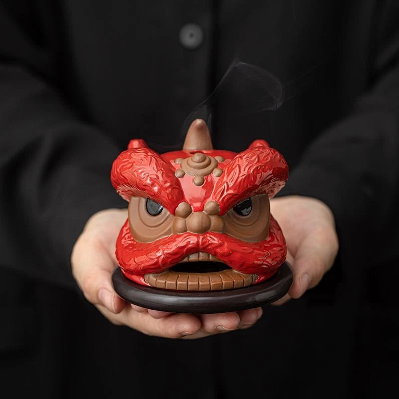 Chinese Style Lion Ceramic Incense Burner Holder Tea Ceremony Zen Desk Decor 07FC0E-D4 - KOEEK