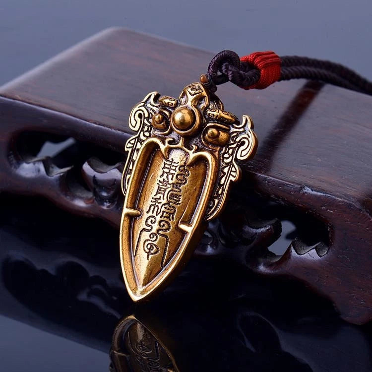 Brass Taoist Ancient Beast Pattern Pendant Necklace Amulet Vintage Unisex 07FC0E-D4 - KOEEK