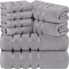 8 Piece Luxury Towel Set, 2 Bath, 2 Hand, and 4 Wash Cloths, 600 GSM Ring Cotton 07FC0E-D4 - KOEEK