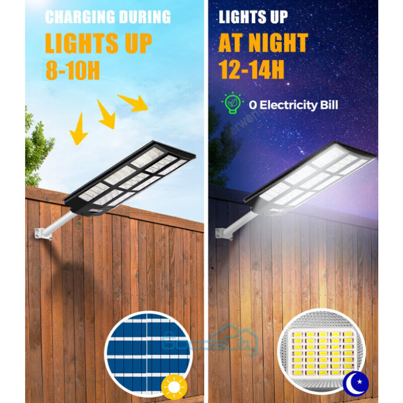 ny 1500W Solar Lights Bevegelsessensor Utendørs Vanntett Garden Yard Wall Street Lamp