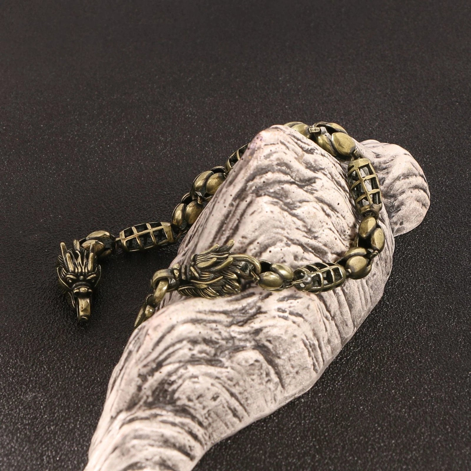 Copper Zodiac Dragon Bracelet Men Women Simple Hip Hop Jewelry Bead Chain 07FC0E-D4 - KOEEK